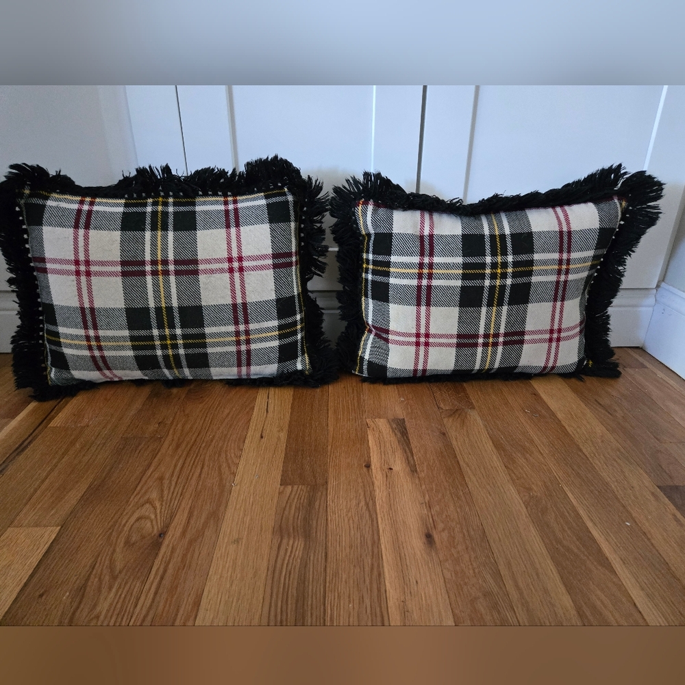 Vintage, Handmade Plaid Throw Pillows with Fringe